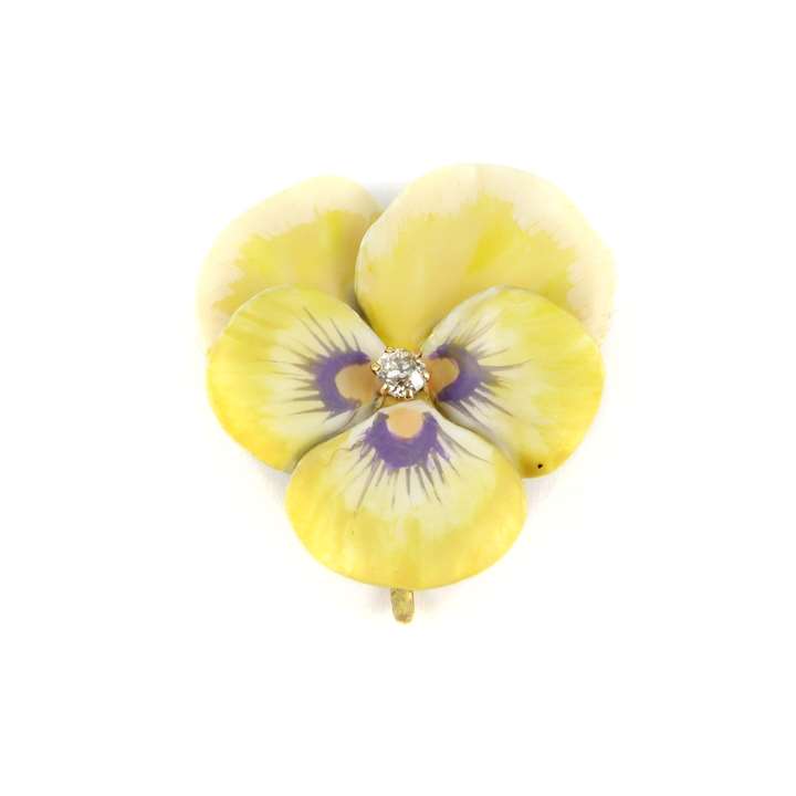 Antique yellow enamel and diamond pansy brooch